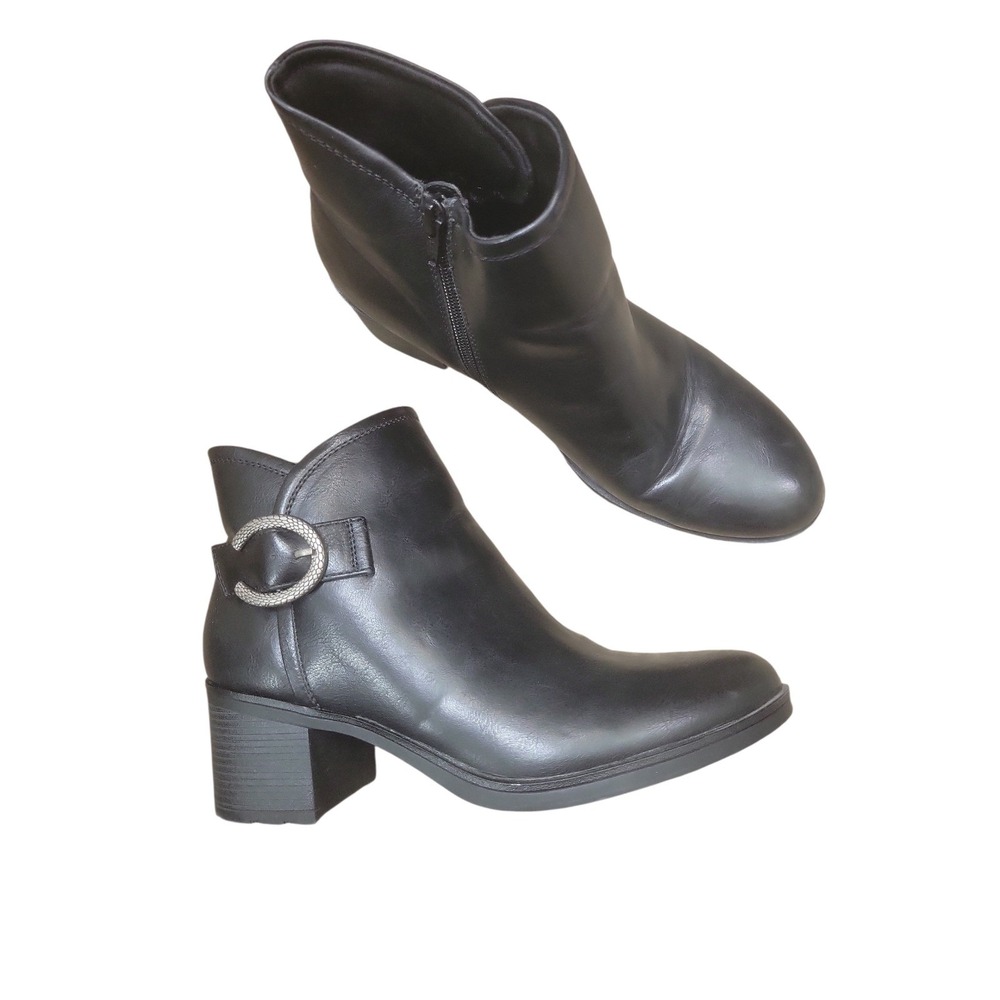 BaretrapsChristine Womens 10M‎ Black Ankle Boots Block Heel Buckle Career Casual